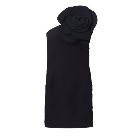Revolve x Miscreants Miranda 3D Flower Black Mini One Shoulder Dress🖤Small NWT - Picture 3 of 13